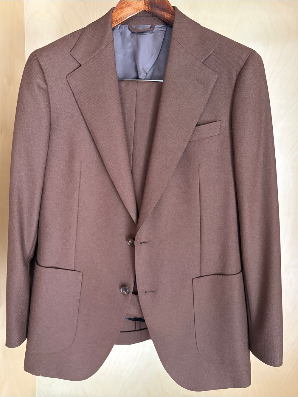 Men’s chocolate brown suit in Marling & Evans high-twist wool